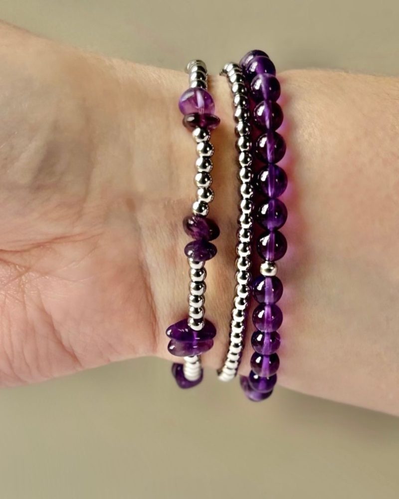 Amethyst & Stainless Steel Bracelet Set