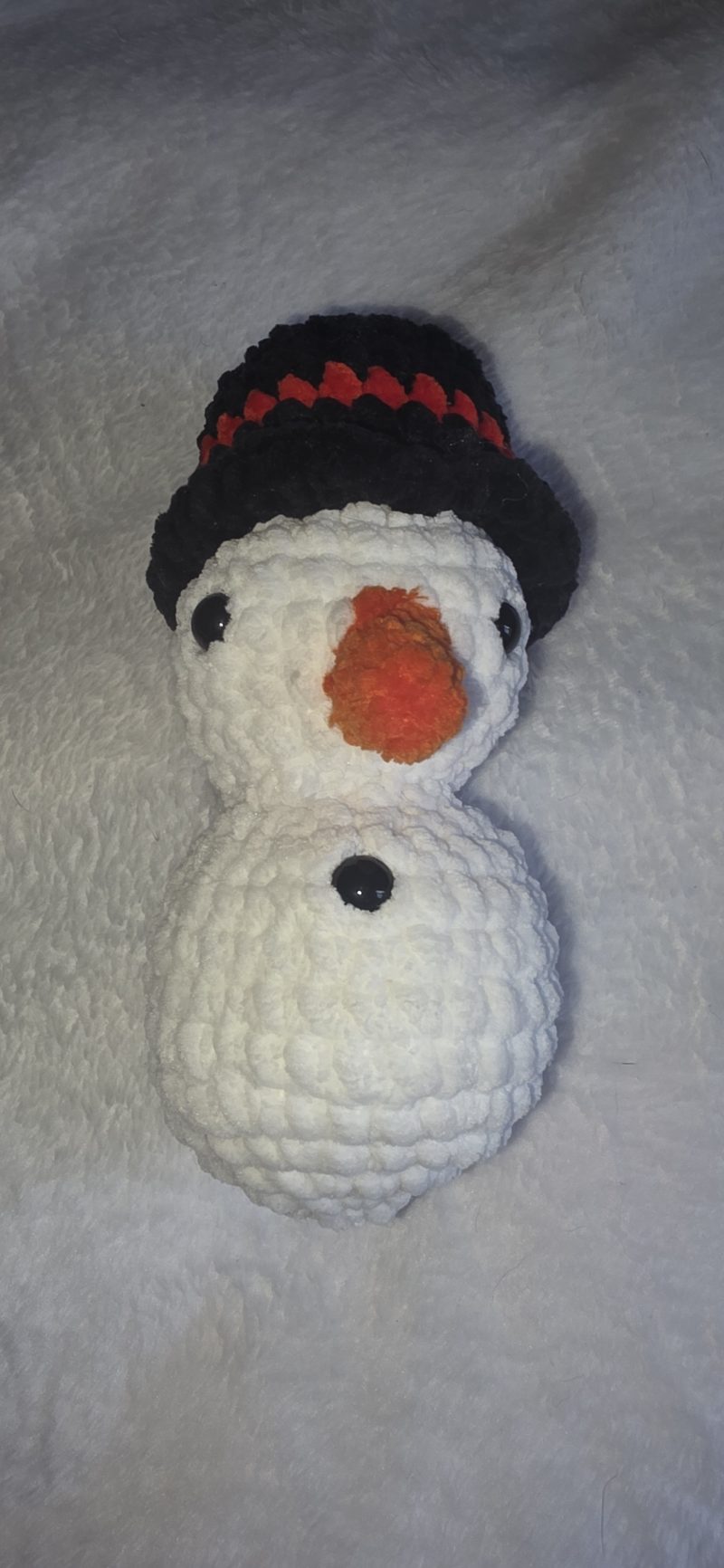 Handmade 6-Inch Crocheted Snowman Plushie with Custom Hat and Scarf