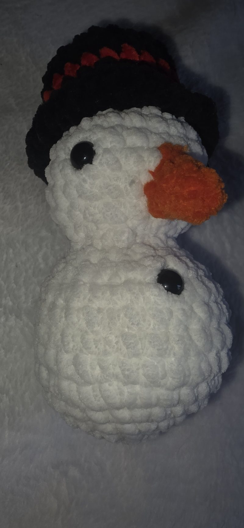 Handmade 6-Inch Crocheted Snowman Plushie with Custom Hat and Scarf
