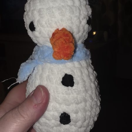 Handmade 6-Inch Crocheted Snowman Plushie with Custom Hat and Scarf
