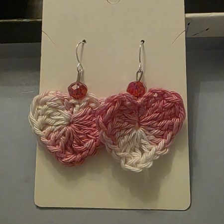 Handmade Crochet Heart Earrings in Colourful Cotton Yarn