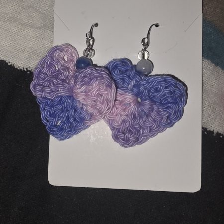 Handmade Crochet Heart Earrings in Colourful Cotton Yarn