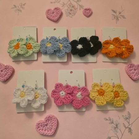 Handmade Crochet Daisy Flower Earrings in Colourful Cotton Yarn