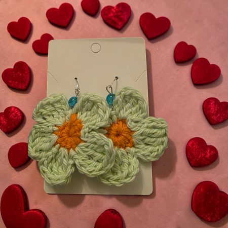 Handmade Crochet Daisy Flower Earrings in Colourful Cotton Yarn