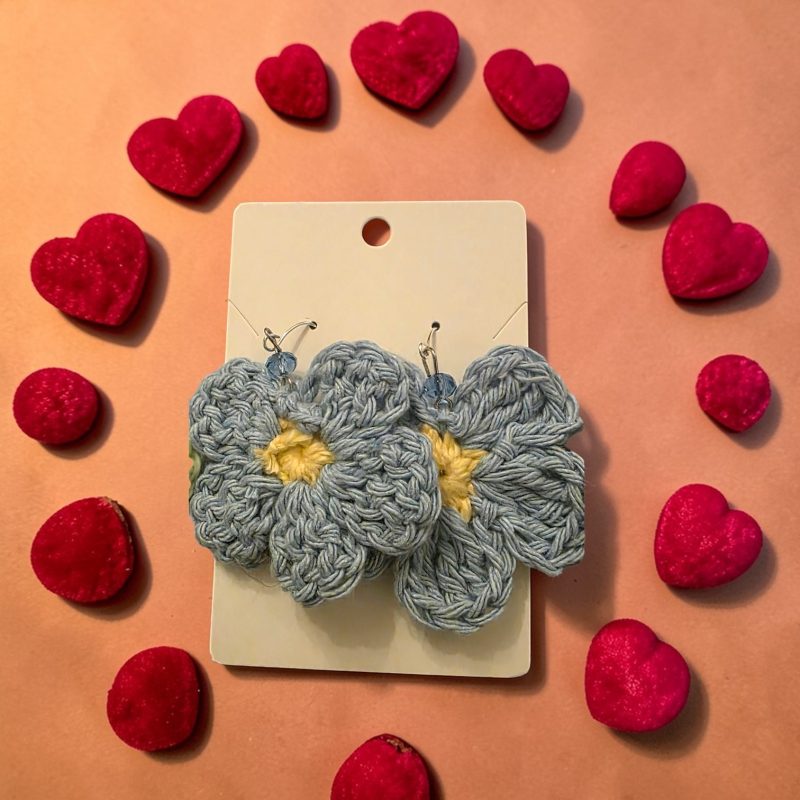Handmade Crochet Daisy Flower Earrings in Colourful Cotton Yarn