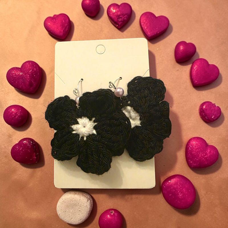 Handmade Crochet Daisy Flower Earrings in Colourful Cotton Yarn