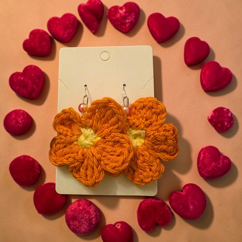 Handmade Crochet Daisy Flower Earrings in Colourful Cotton Yarn