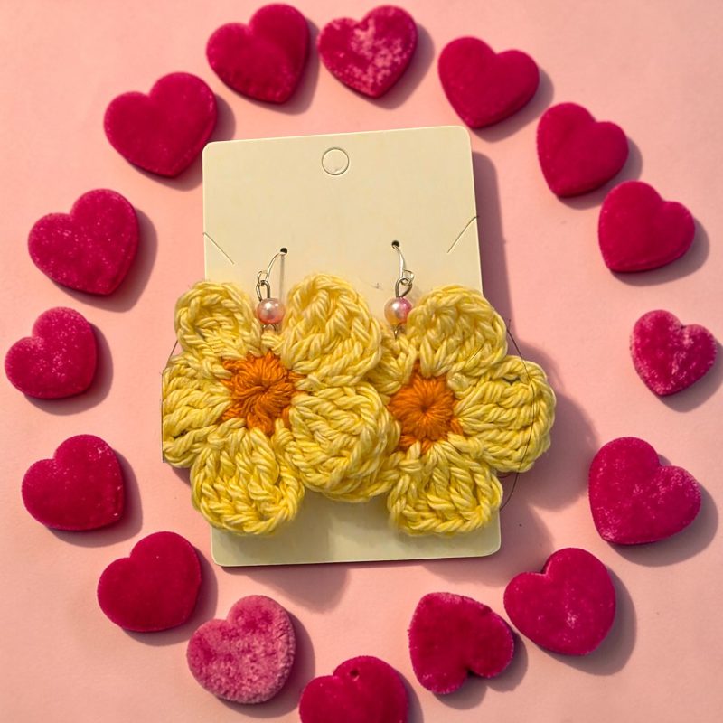 Handmade Crochet Daisy Flower Earrings in Colourful Cotton Yarn
