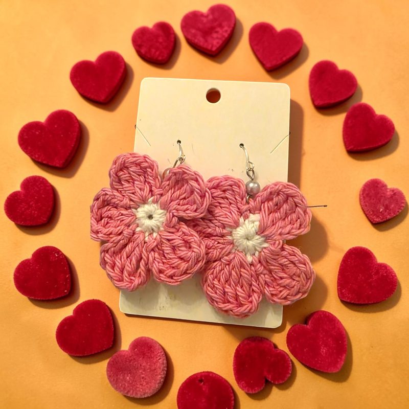 Handmade Crochet Daisy Flower Earrings in Colourful Cotton Yarn