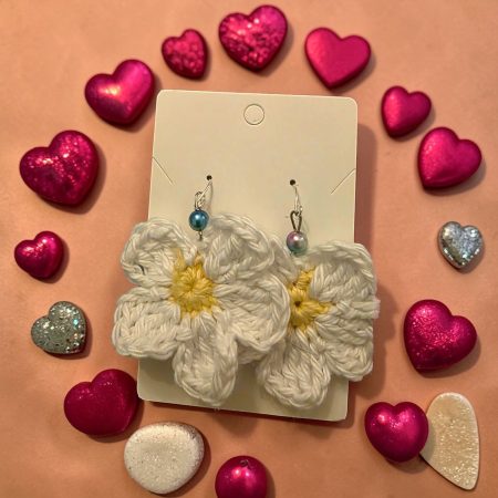 Handmade Crochet Daisy Flower Earrings in Colourful Cotton Yarn