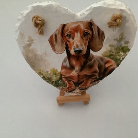 Decoupaged Slate Heart with a dachshund design