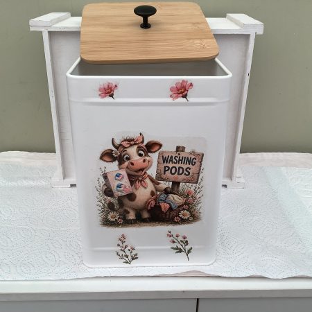 Handmade Decoupaged wash pod tub highland cow Design