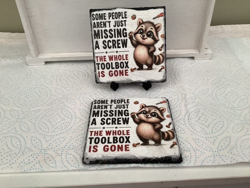 Set of two decoupaged slate coasters funny and humorous design