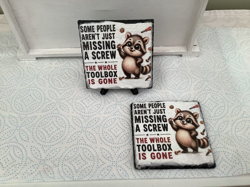 Set of two decoupaged slate coasters funny and humorous design