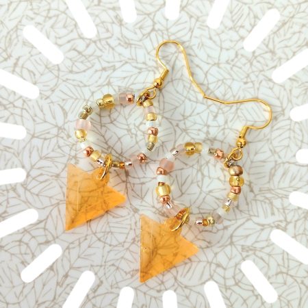 Orange Triangle drop earrings Rose and gold accents