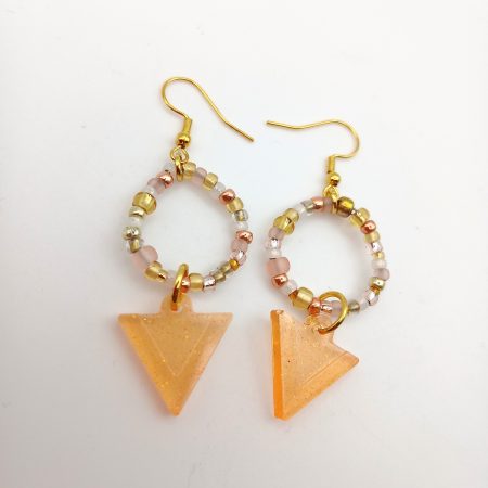 Orange Triangle drop earrings Rose and gold accents