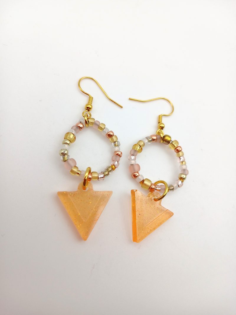 Orange Triangle drop earrings Rose and gold accents