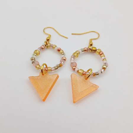 Orange Triangle drop earrings Rose and gold accents