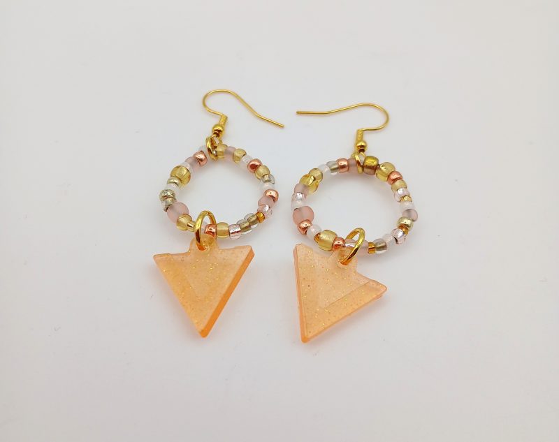 Orange Triangle drop earrings Rose and gold accents