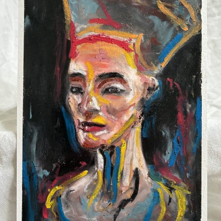 Nefertiti Egyptian Queen Original Oil Pastel Portrait Artwork A5