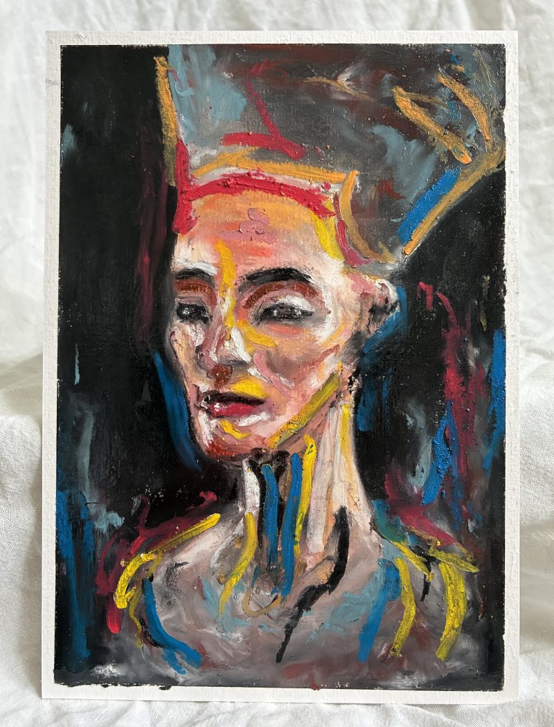 Nefertiti Egyptian Queen Original Oil Pastel Portrait Artwork A5