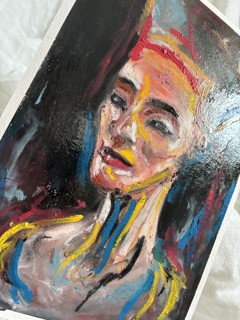 Nefertiti Egyptian Queen Original Oil Pastel Portrait Artwork A5