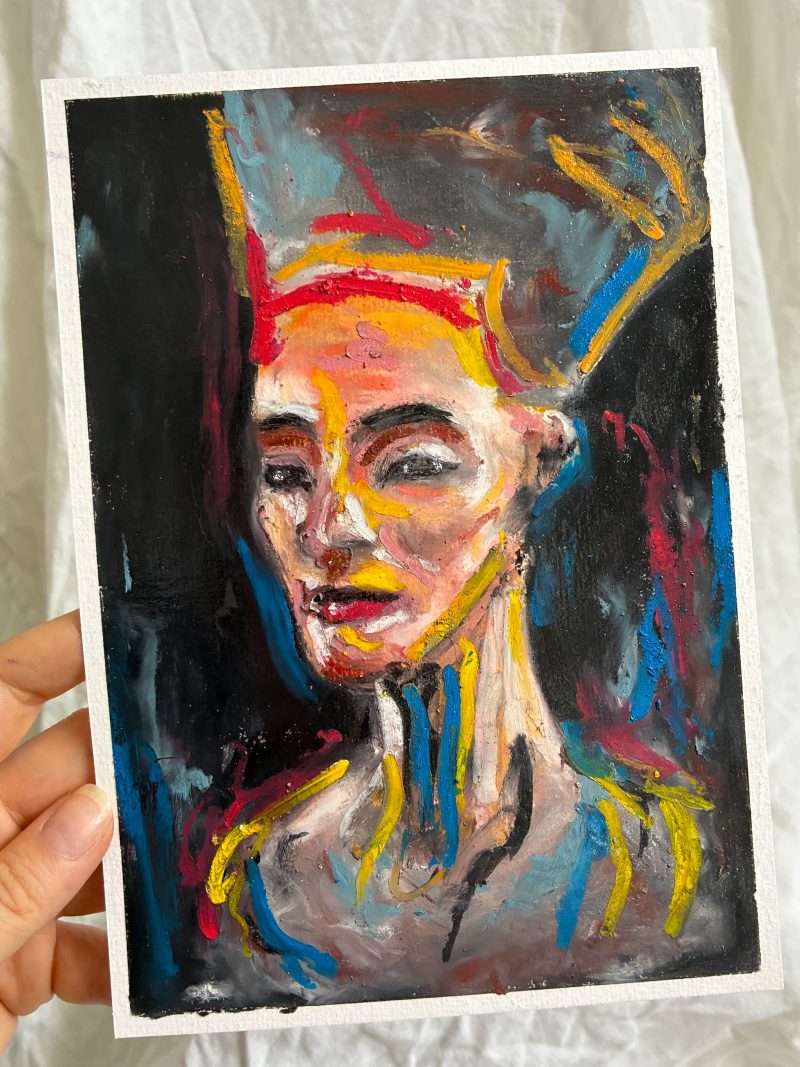 Nefertiti Egyptian Queen Original Oil Pastel Portrait Artwork A5