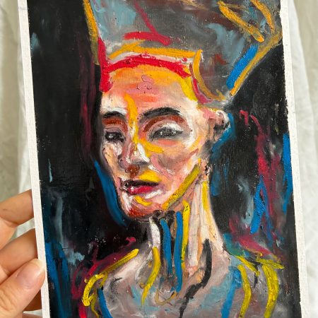 Nefertiti Egyptian Queen Original Oil Pastel Portrait Artwork A5
