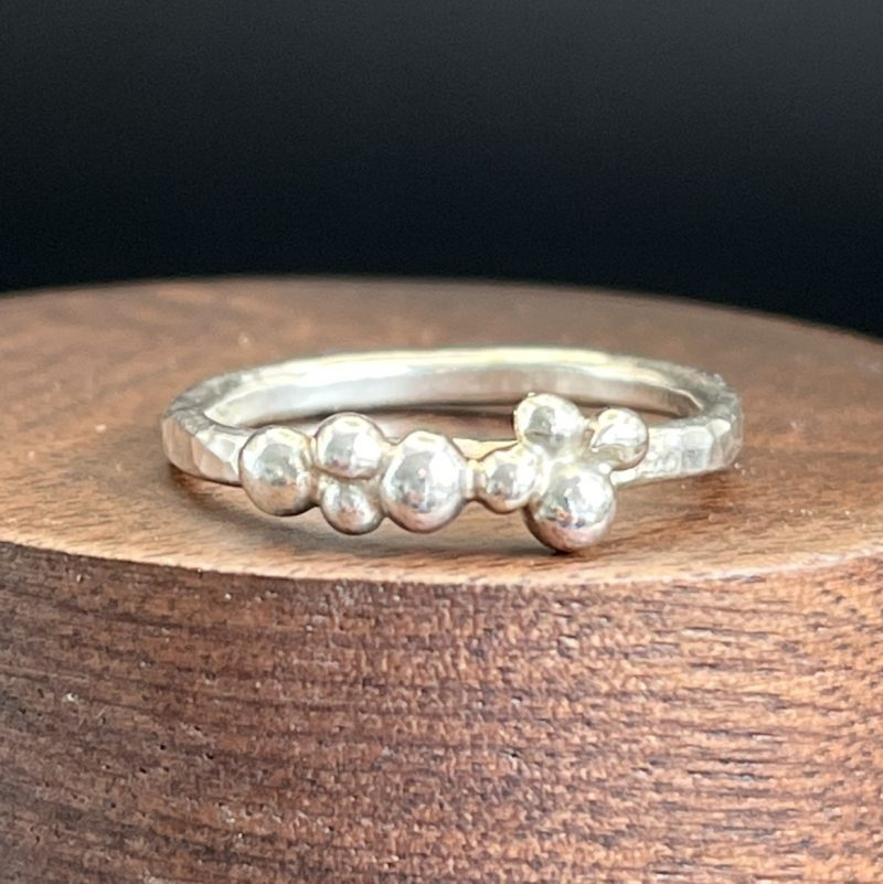 Handmade Hallmarked Sterling Silver Hammered Bubble Ring Stacking Ring Size O