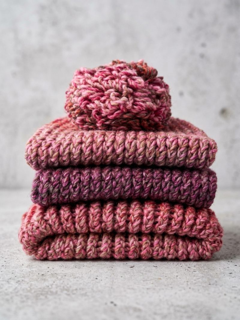 Pink & Rose Pom-Pom Ear Hat Scarf
