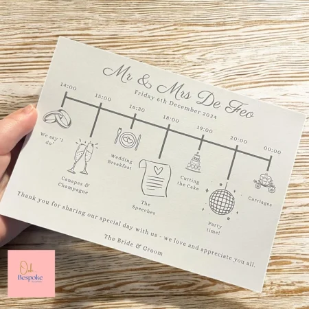 Personalised Wedding Order of the Day Cards – Set of 10