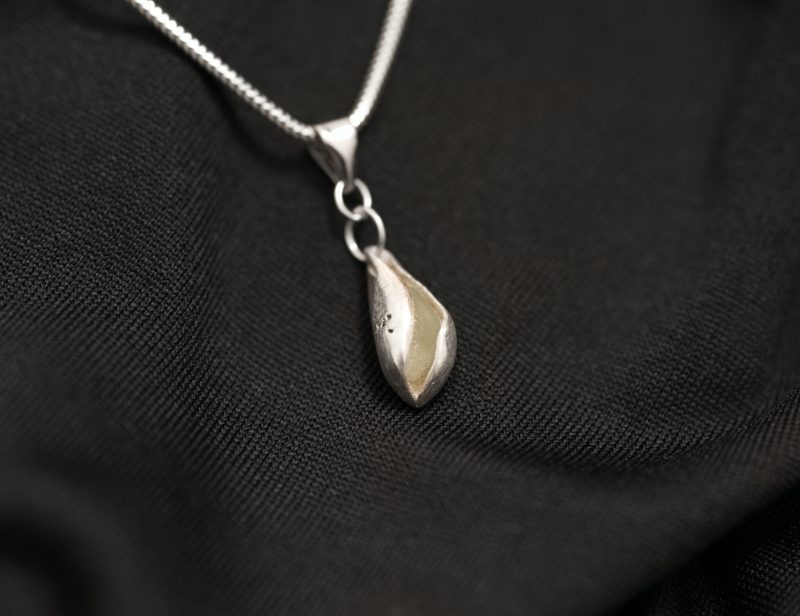 Handmade Sterling Silver Green Seaglass Pendant UK Hallmark