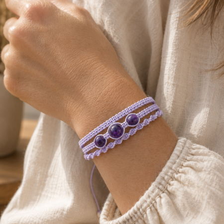 Lepidolite Adjustable Macramé Bracelet – Calm • Balance • Transition