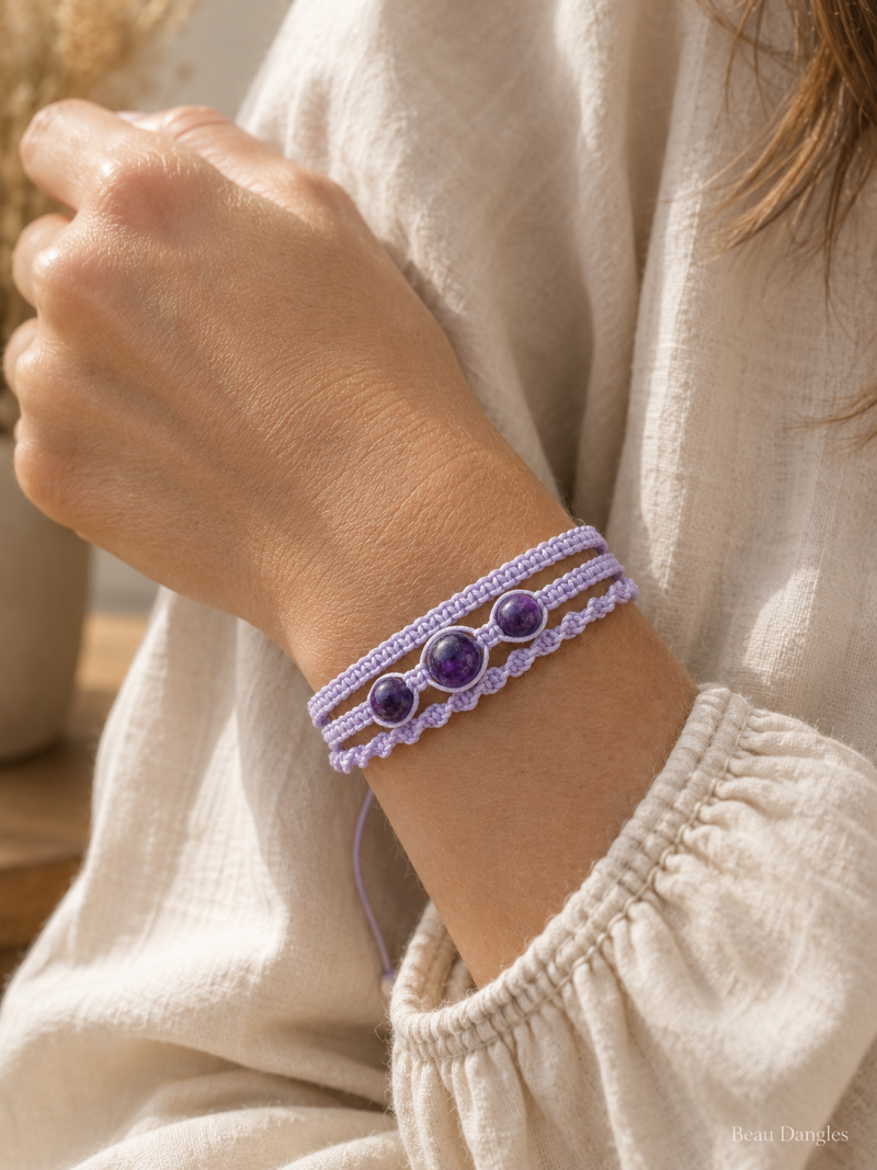 Lepidolite Adjustable Macramé Bracelet – Calm • Balance • Transition