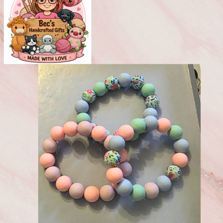 Handmade Polymer Bead Bracelet and Earrings Set in Neutral Tones
