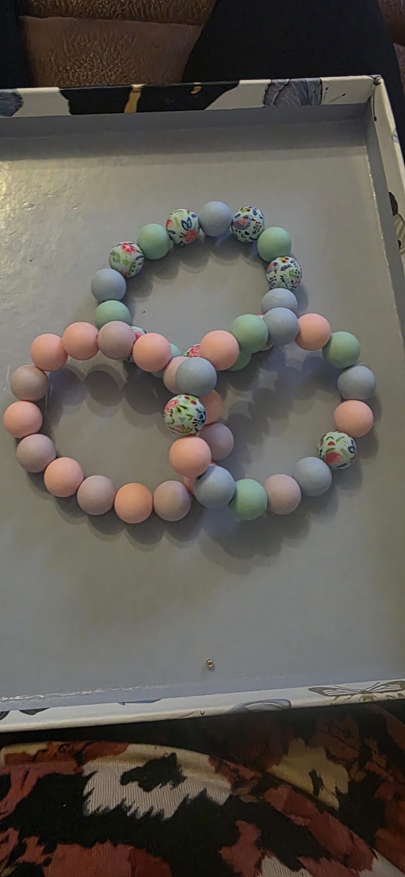 Handmade Polymer Bead Bracelet and Earrings Set in Neutral Tones
