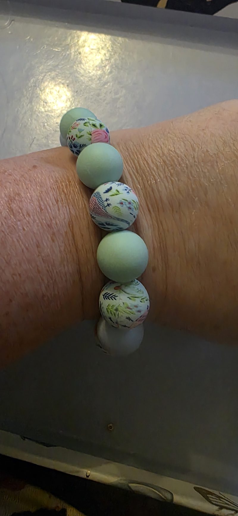 Handmade Polymer Bead Bracelet and Earrings Set in Neutral Tones