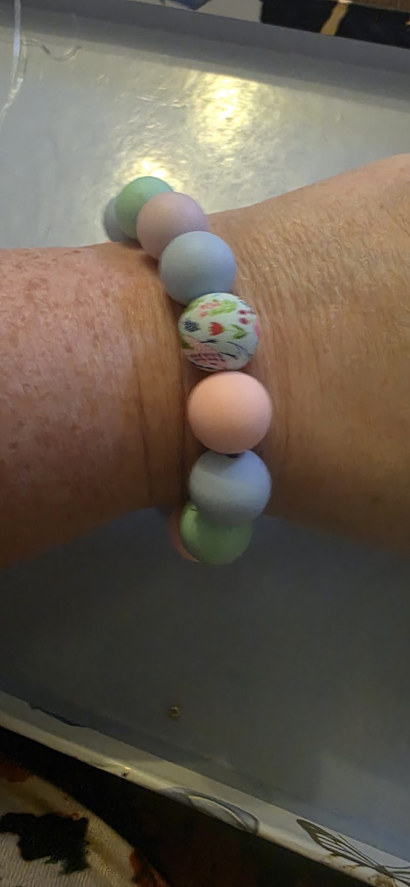 Handmade Polymer Bead Bracelet and Earrings Set in Neutral Tones