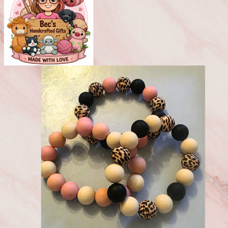 Handmade Polymer Bead Bracelet and Earrings Set in Animal print