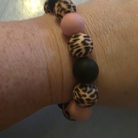 Handmade Polymer Bead Bracelet and Earrings Set in Animal print