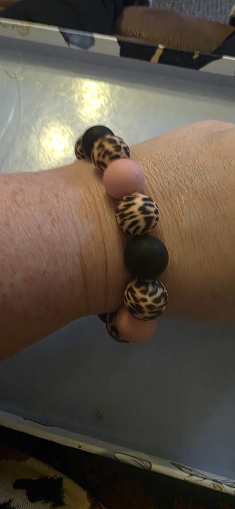 Handmade Polymer Bead Bracelet and Earrings Set in Animal print