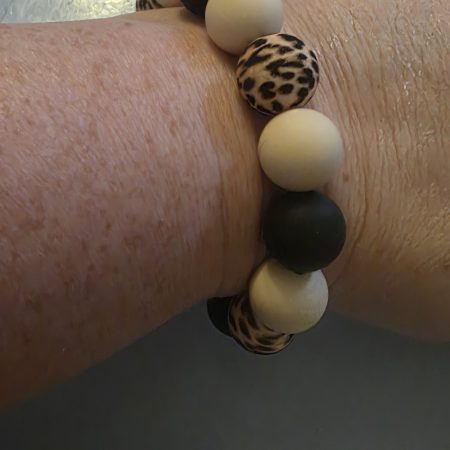 Handmade Polymer Bead Bracelet and Earrings Set in Animal print