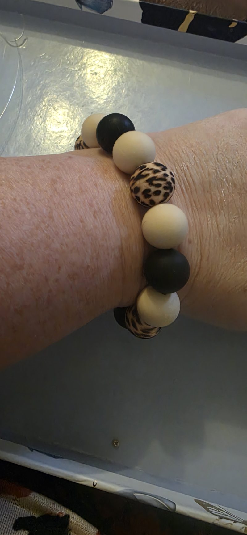 Handmade Polymer Bead Bracelet and Earrings Set in Animal print