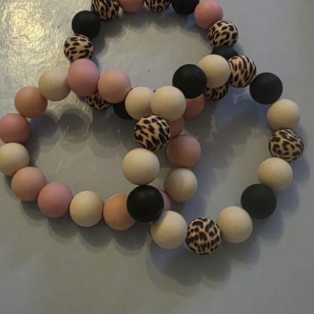 Handmade Polymer Bead Bracelet and Earrings Set in Animal print
