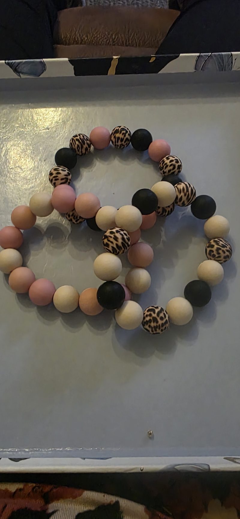 Handmade Polymer Bead Bracelet and Earrings Set in Animal print