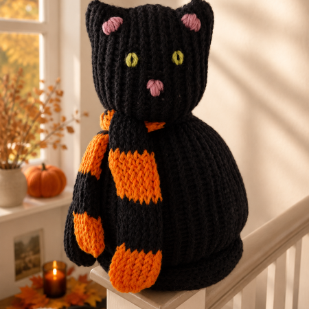 Handmade Knitted Halloween Cat – 18 Inches Tall