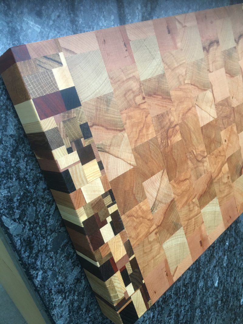 End Grain Cutting Board: Beech Multi-Wood Chaos Pattern