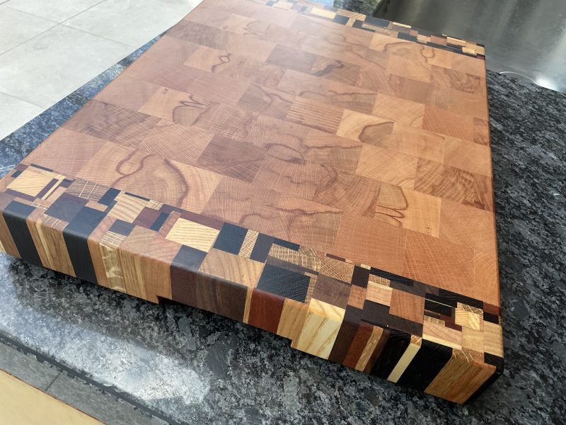 End Grain Cutting Board: Beech Multi-Wood Chaos Pattern