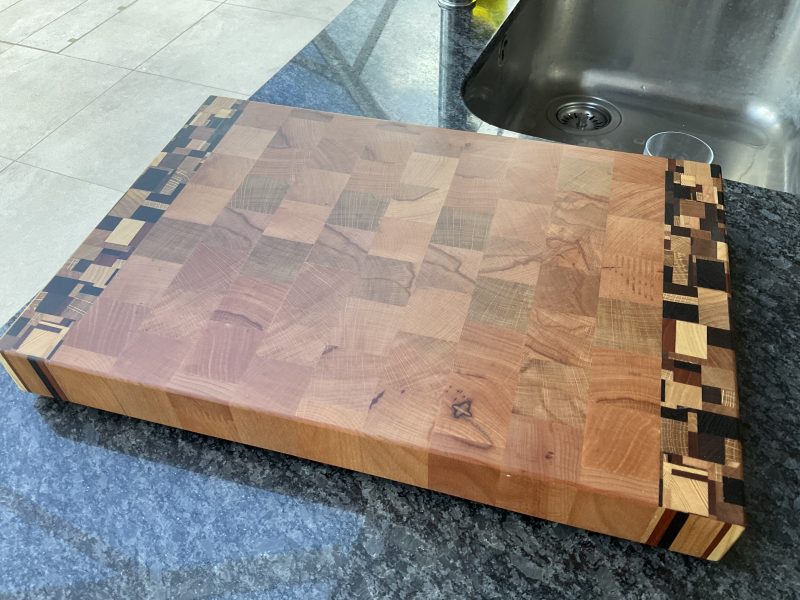 End Grain Cutting Board: Beech Multi-Wood Chaos Pattern