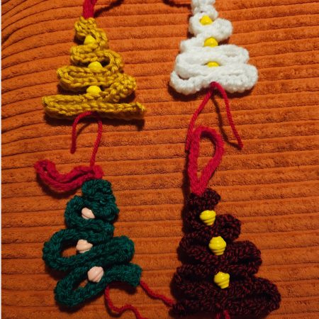Handmade Crocheted Christmas Tree Decorations in Various Colours
